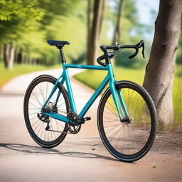 A high-quality image of a modern bicycle on a scenic trail