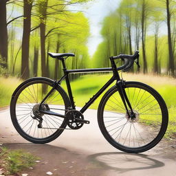 A high-quality image of a modern bicycle on a scenic trail