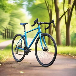 A high-quality image of a modern bicycle on a scenic trail