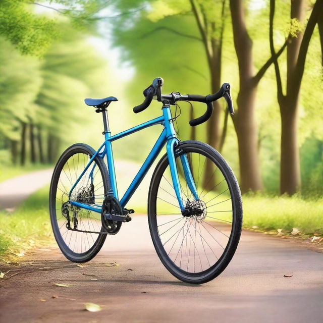 A high-quality image of a modern bicycle on a scenic trail