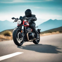 A high-quality image of a modern motorbike on an open road