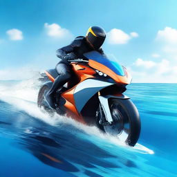 A futuristic water motorbike speeding across a crystal-clear ocean