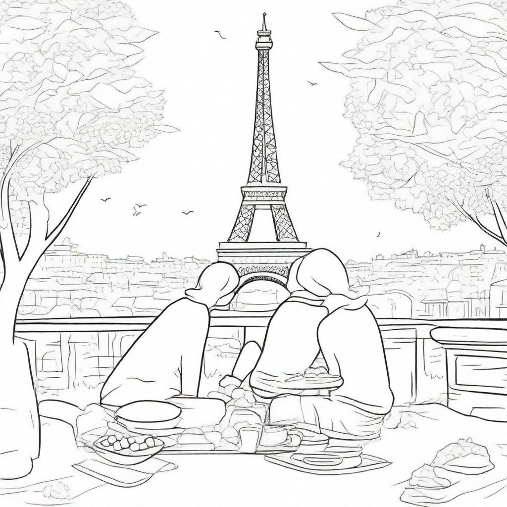 An enchanting image of Paris: Couples enjoying a picnic in front of the Eiffel Tower