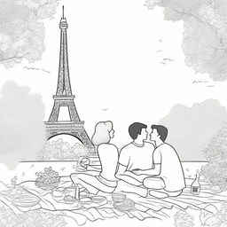 An enchanting image of Paris: Couples enjoying a picnic in front of the Eiffel Tower