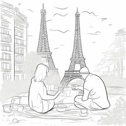 An enchanting image of Paris: Couples enjoying a picnic in front of the Eiffel Tower