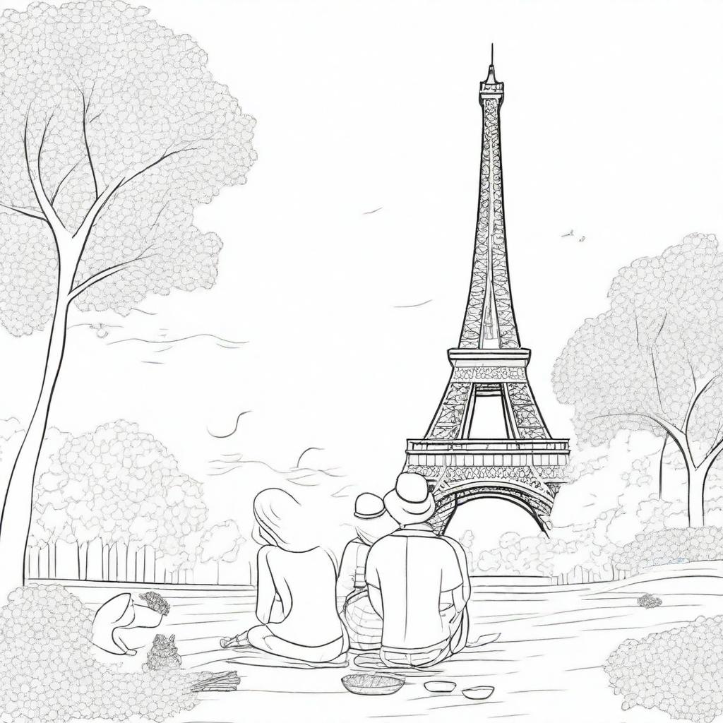 An enchanting image of Paris: Couples enjoying a picnic in front of the Eiffel Tower