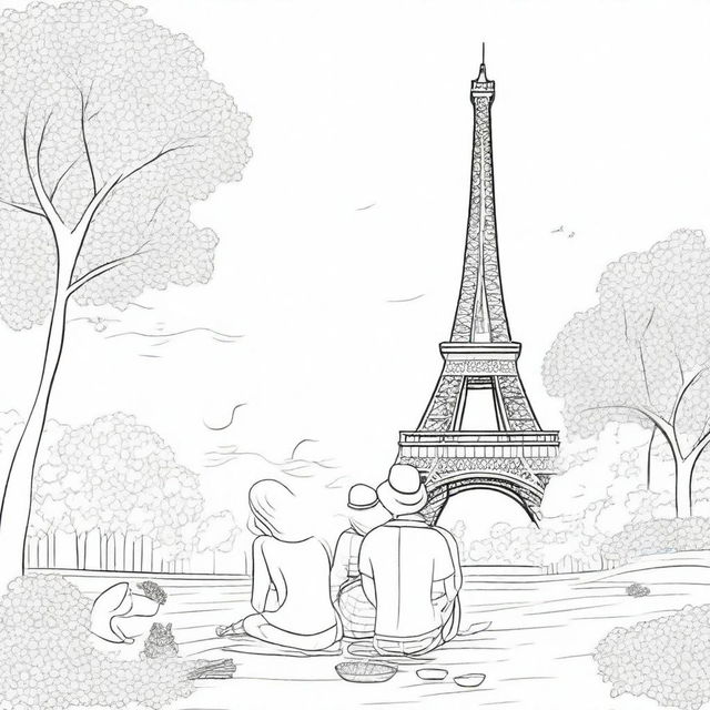 An enchanting image of Paris: Couples enjoying a picnic in front of the Eiffel Tower