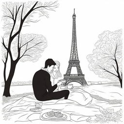 An enchanting image of Paris: Couples enjoying a picnic in front of the Eiffel Tower