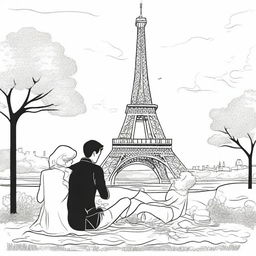 An enchanting image of Paris: Couples enjoying a picnic in front of the Eiffel Tower