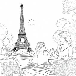 An enchanting image of Paris: Couples enjoying a picnic in front of the Eiffel Tower