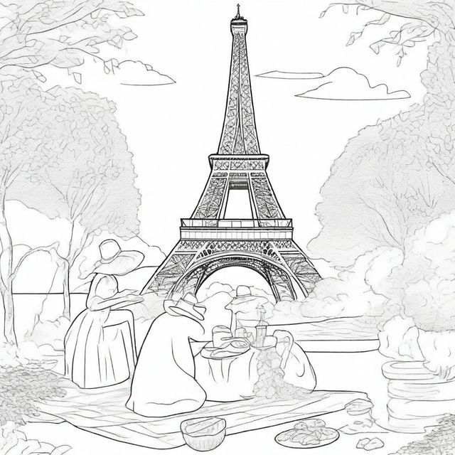 An enchanting image of Paris: Couples enjoying a picnic in front of the Eiffel Tower