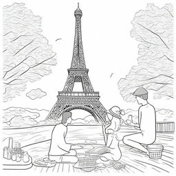 An enchanting image of Paris: Couples enjoying a picnic in front of the Eiffel Tower