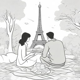 An enchanting image of Paris: Couples enjoying a picnic in front of the Eiffel Tower