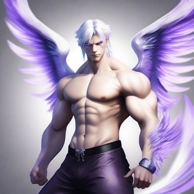 A character with a tiny, muscular body and white hair