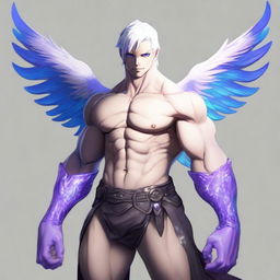 A character with a tiny, muscular body and white hair