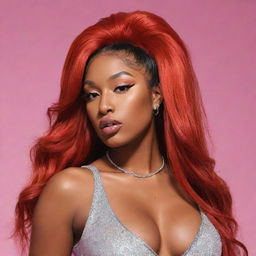 Generate a portrait of Megan Thee Stallion, vibrant with her characteristic style and charisma.