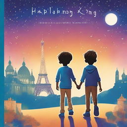 The book cover captures the essence of the adventure: under a starry sky, Lucas and Gabriel walk side by side, their hands intertwined, reflecting the bond and affection that unites them