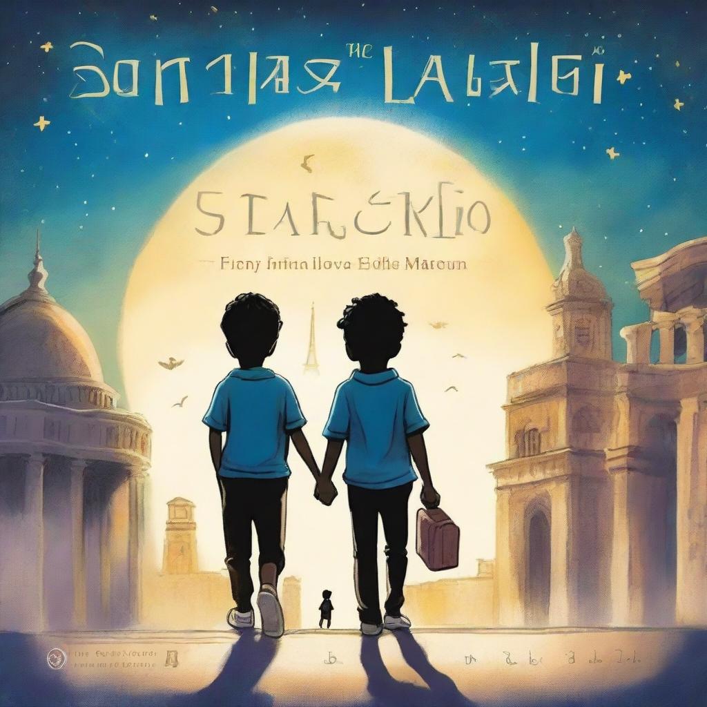 The book cover captures the essence of the adventure: under a starry sky, Lucas and Gabriel walk side by side, their hands intertwined, reflecting the bond and affection that unites them