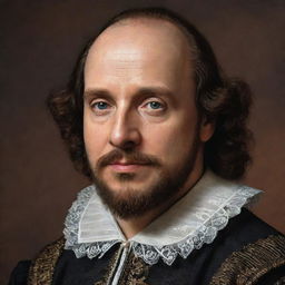 Generate a photorealistic portrait of William Shakespeare, capturing intricate details that resonate with his historical era.