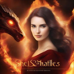 Create a romance fantasy book cover with the title 'She Breathes Fire' prominently displayed