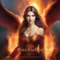 Create a romance fantasy book cover with the title 'She Breathes Fire' prominently displayed