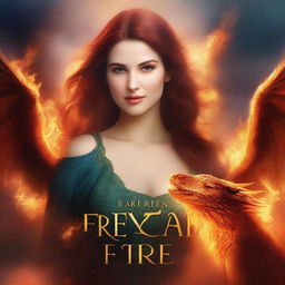 Create a romance fantasy book cover with the title 'She Breathes Fire' prominently displayed