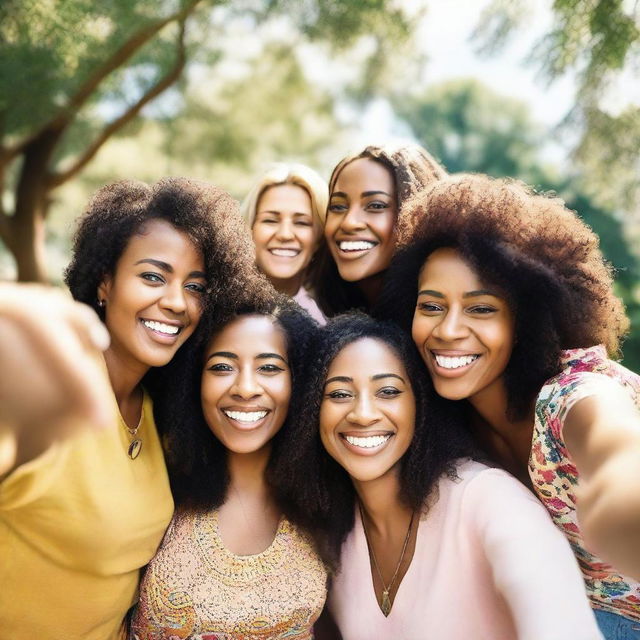 A group of women taking selfies together, smiling and enjoying themselves