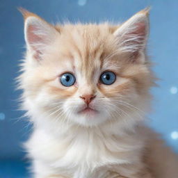 Generate a heartwarming image of a cute, fluffy kitten with sparkling eyes.