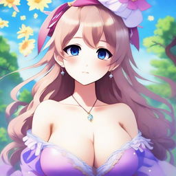 Create an anime-style waifu character with larger breasts