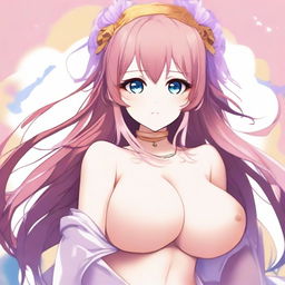 Create an anime-style waifu character with larger breasts in sexy poses