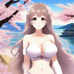 Create an image of a beautiful anime waifu character with larger breasts