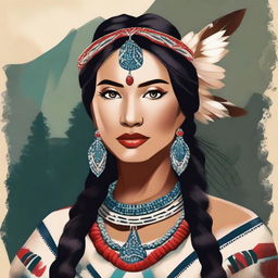 Create an image of an elegant and confident native beauty