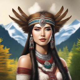 Create an image of an elegant and confident native beauty