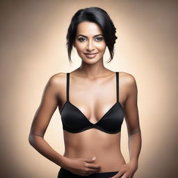 Create an image of an elegant and confident natural native woman wearing a black bra