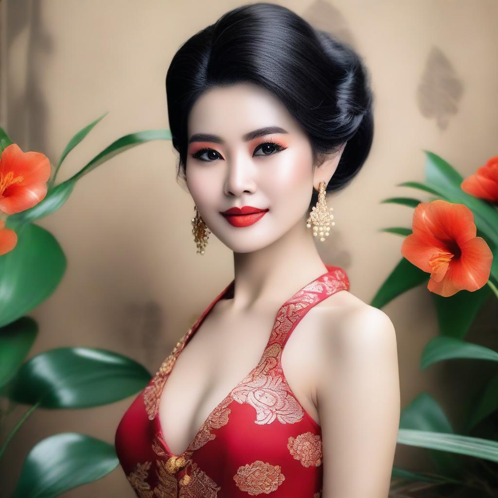 An elegant and confident Vietnamese woman in a seductive outfit, exuding beauty and allure