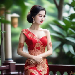 An elegant and confident Vietnamese woman in a seductive outfit, exuding beauty and allure