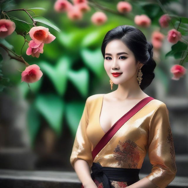 An elegant and confident Vietnamese woman in a seductive outfit, exuding beauty and allure