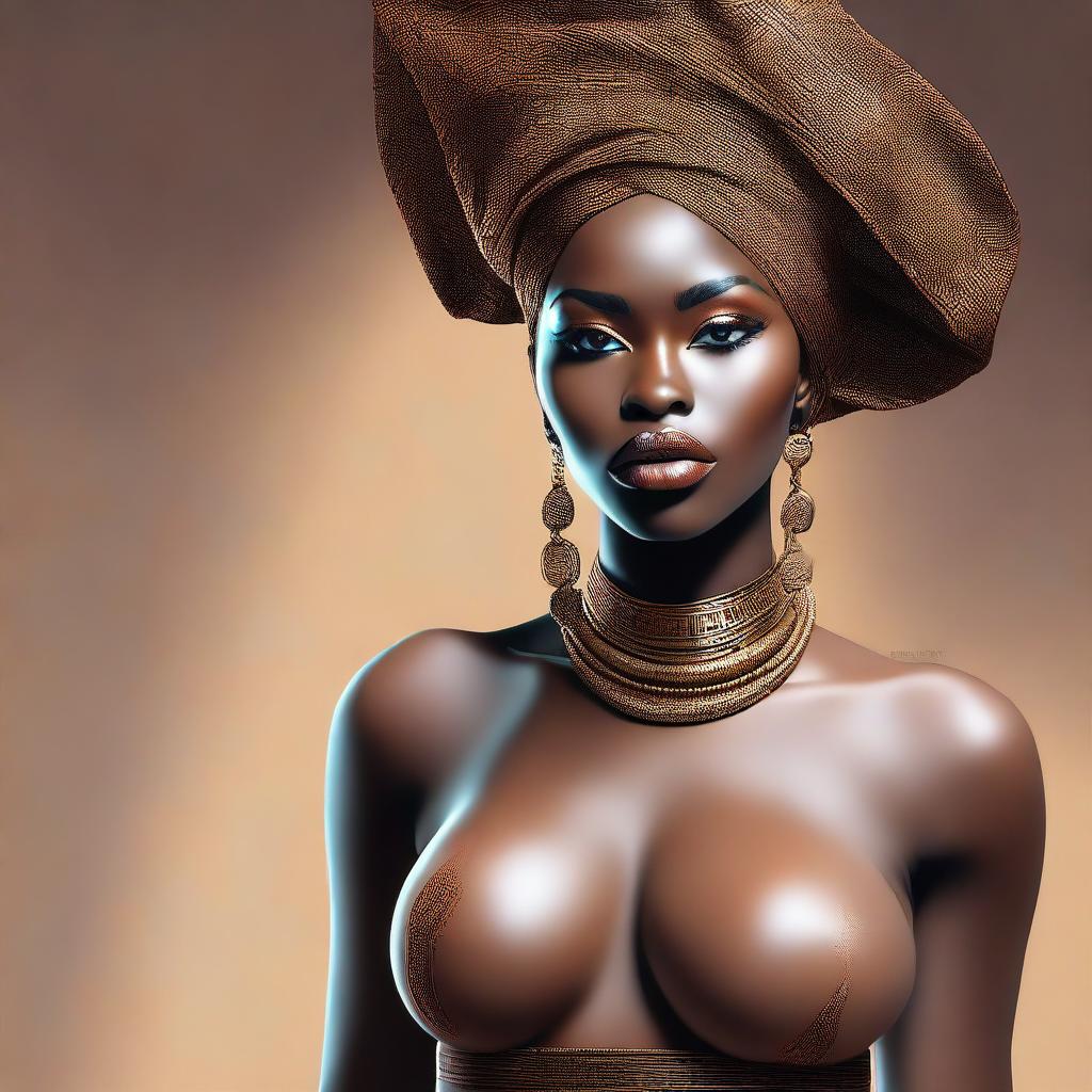 Create an image of an elegant and confident African woman wearing an erotic outfit