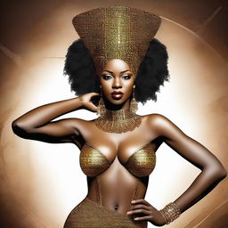 Create an image of an elegant and confident African woman wearing an erotic outfit