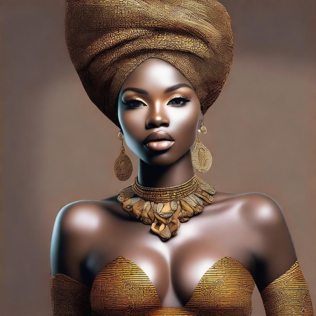 Create an image of an elegant and confident African woman wearing an erotic outfit