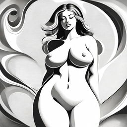 A stylized depiction of a white woman with a voluptuous figure, focusing on her curves