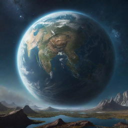 Generate a captivating image of an alternate Earth, imbued with a combination of familiar and unique, otherworldly features.