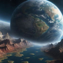 Generate a captivating image of an alternate Earth, imbued with a combination of familiar and unique, otherworldly features.