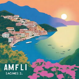 Create a book cover featuring a stunning landscape of the Amalfi coast