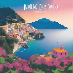 Create a book cover featuring a stunning landscape of the Amalfi coast