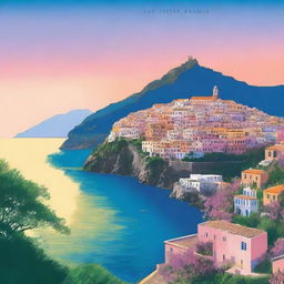 Create a book cover featuring a stunning landscape of the Amalfi coast