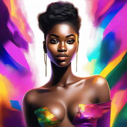 Create a dazzling digital art piece featuring a 20-year-old black woman exuding sensuality