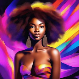 Create a dazzling digital art piece featuring a 20-year-old black woman exuding sensuality