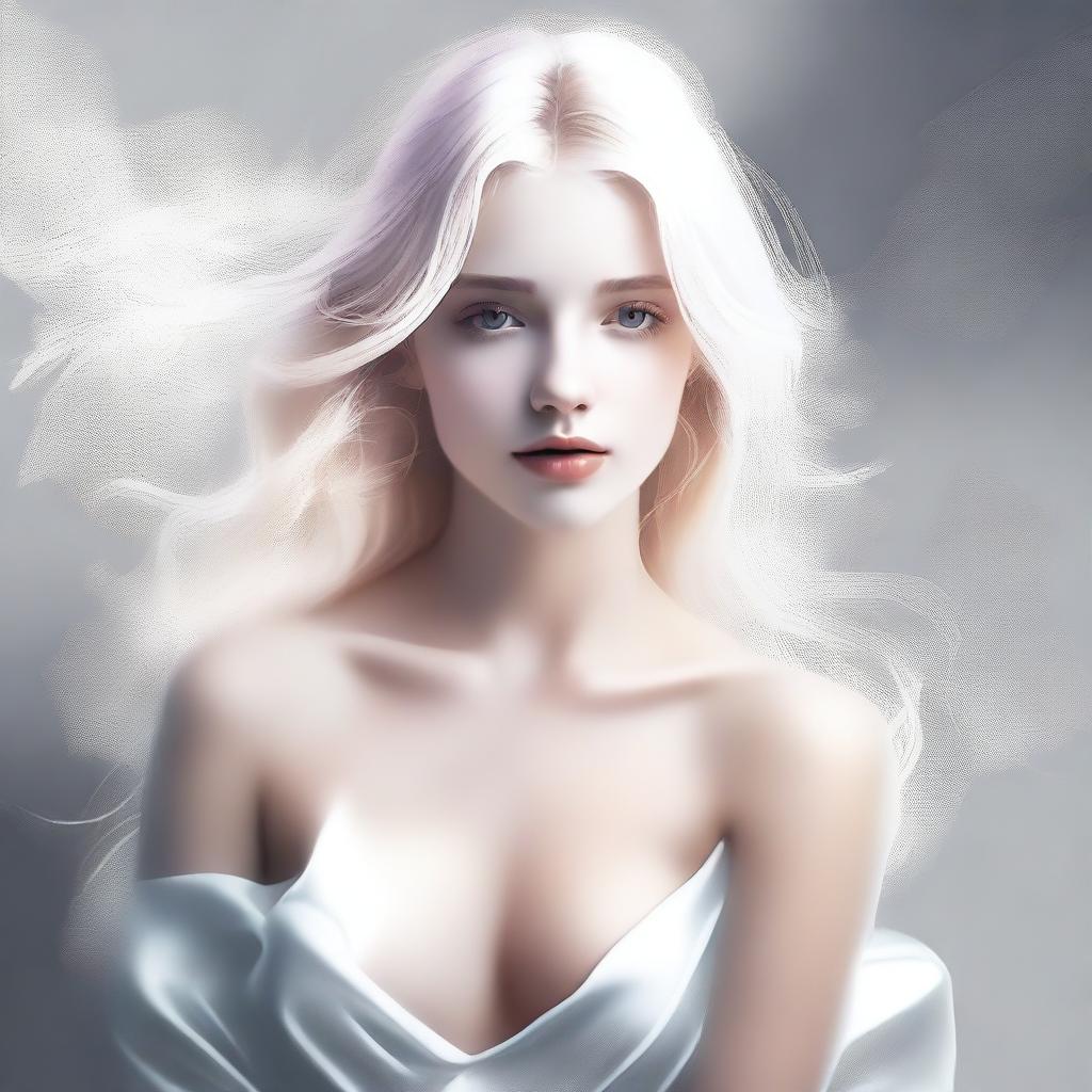 Create a dazzling digital art piece featuring a white blonde 20-year-old woman, personifying sensuality