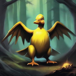 A fearsome yellow duck beast in a Dungeons & Dragons setting